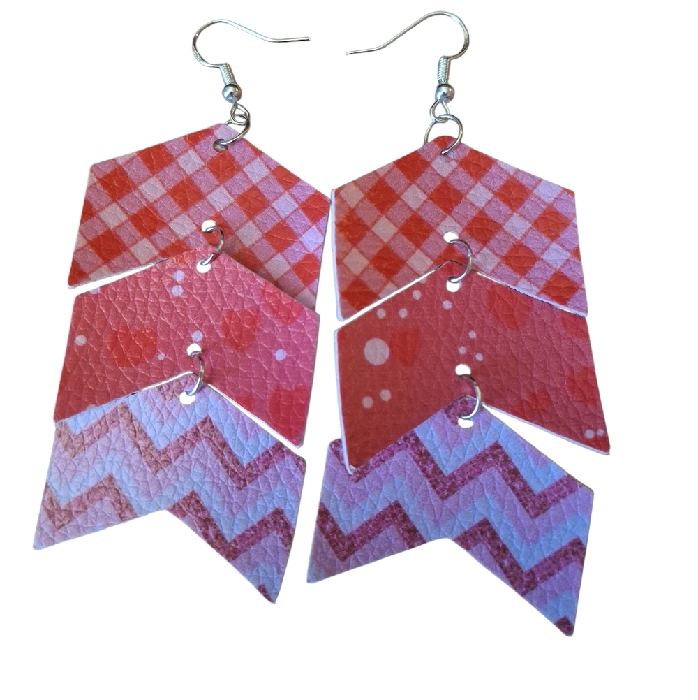 Red and Pink Chevron Earrings